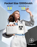 Magnetic Portable Charger Power Bank 12000mAh MagSafe Compatible Battery Pack 22.5W USB C Fast Charging Wireless Battery Pack Phone Charger for iPhone 17/16/15/14/13/12 All Series White