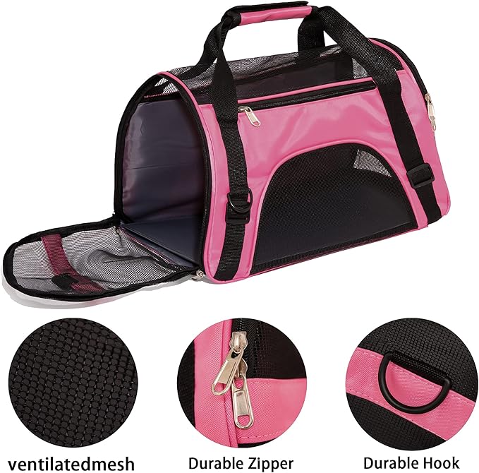 MuchL Cat Carrier for Cats Soft-Sided Travel Pat Carrier for Cat with Wooden Padding Board Airline Approved Lightweight Comfortable Cat Bag for Puppy Small Pets (Small, Pink)