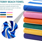 4 Packs Oversized Stripe Beach Towel Thin Terry Set for Women Men 72X40 in Absorbent Big Extra Large XL Clearance Travel FamiliesTowels Accessories Essentials Adults Gift Blue Pink Yellow Green