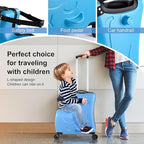 22 Inch Kid Ride Suitcase, Kid Luggage Seat Ride With Lock - Kids Travel Trolley With Safety Belt, Luggage For Kids Airplane Travel,Suitcase To Aged 1-6 Years Old,ABS+PC(Blue)