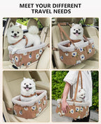 BurgeonNest Dog Carseat for Small Dog, Center Console Pet Booster Seats with Metal Frame, Upgraded Pet Carseat with Double Protection Seat Belts, Washable Cushion, Safety Leash and Storage Pocket