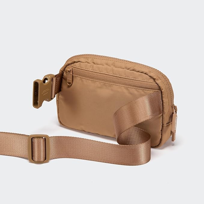Pander Two Way Zipper Fanny Pack Nylon Everywhere Belt Bag for Women, Water Repellent Waist Packs, Crossbody Bags with Adjustable Strap (Caramel Brown).