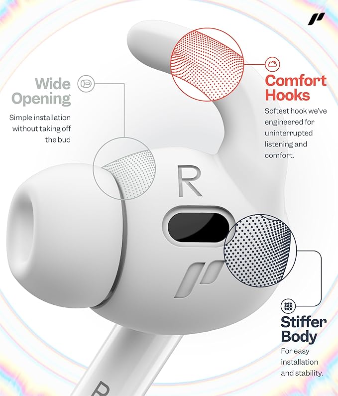 Proof Labs 4 Pairs for AirPods Pro 2 Ear Hooks Covers [Added Storage Pouch] Anti Slip Ear Tips Accessories Compatible with Apple AirPods Pro 2nd Generation (White)