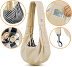 Tomkas Small Dog Cat Sling Carrier Puppy Purse Travel Wrap Soft Crossbody Pet Bag (Cream, M - Classic Pocket & Classic Strap)