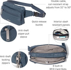 Baggallini Securtex Anti-theft Belt Bag 8.8"x5.5" Crossbody Fanny Pack for Women RFID Wallet Locking Zipper Travel Purse