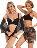 CHICGAL 2 Pieces Women Beach Sarong Bathing Suit Wrap Skirt Sheer Bikini Swimsuit Cover Ups for Swimwear
