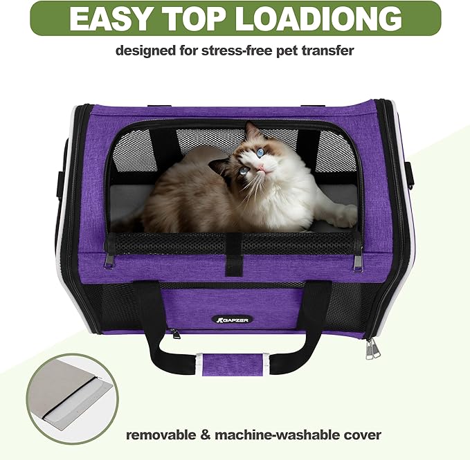 GAPZER Per Carrier for Cat 18x11x11 Inch FAA Complaint, Kitten Taxi Top Load Soft Cloth Bag, Small Animal Portable in Cabin Crate Shih Tzu Dog Kennel Carry Case, 4-Sided-Ventilated Kitty Purse Purple