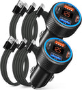 65W 4 Port Super Fast Type C Car Charger USB C for Samsung S25 S24 S23 Ultra A53 A16, iPhone 17 16 15 PD/QC 3.0 Fast Charging 12V Car Cigarette Lighter Adapter with Voltage Meter+4 Pack USB-C Cables