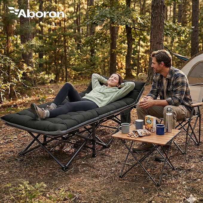 ABORON Camping Cot for Adult 28" Extra Wide, 2PK Heavy-Duty 1200D Oxford Cot for Sleeping, Portable Folding Camp Bed with Mat & Carry Bag