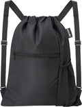 HOLYLUCK Men & Women Outdoor Sport Gym Sack Waterproof Drawstring Backpack Bag (Standard with width webbing, Black-1)