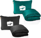 EverSnug Travel Friendly Blanket and Pillow Bundle – Airplane Travel Essentials with Soft Bag Pillowcase for Women & Kids | Color Includes Black & Teal