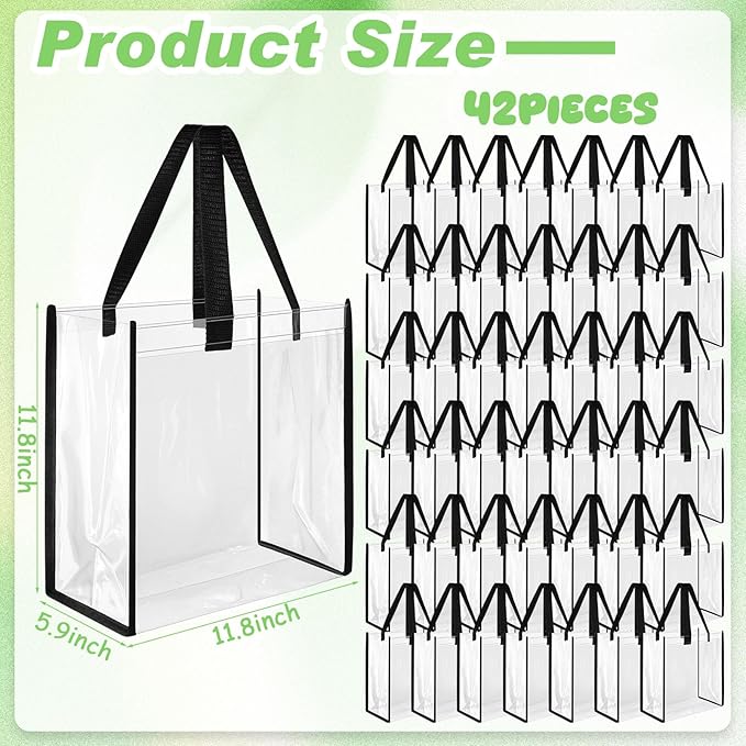 Eccliy 30 Pack 12x12x6 Inch Clear Tote Bag Stadium Approved Bulk Plastic Beach Tote Gift Bag with Handle for Gym Sports | 30 Pack, 12x12x6 Inch, Stadium Approved, Bulk, with Handle, Tote Gift Bag