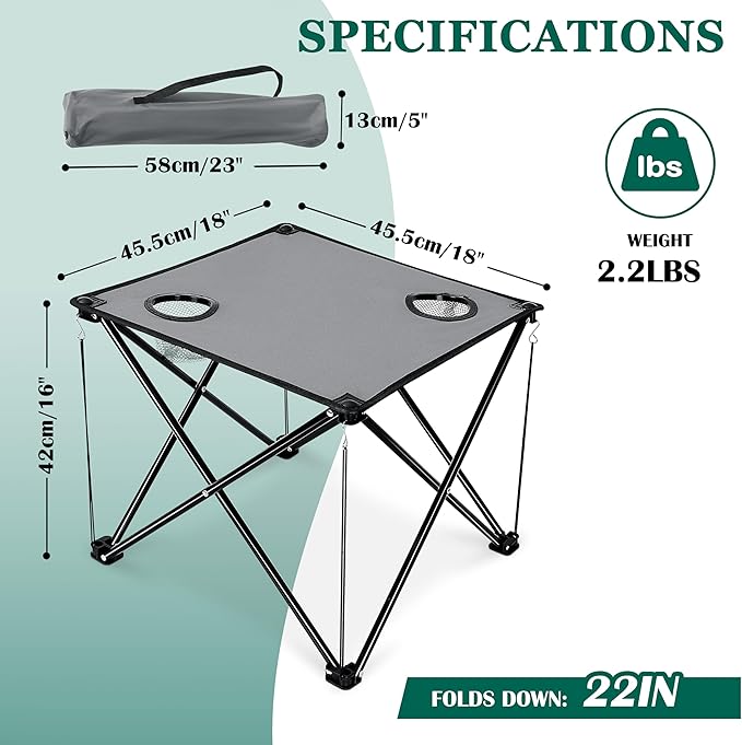 Leonyo Double Camping Chair, Loveseat Camping Chair with Folding Table, 2 Person Outdoor Folding Beach Chairs for Adults, Cup Holders & Carry Bag for Outside Travel, Supports 500lbs, Grey