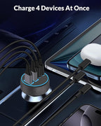 iPhone 17 16 15 Car Charger Fast Charging, 90W 4-Port USB C Fast Car Charger Cigarette Lighter Adapter with 240W 3FT USB-C Cable for iPhone 17/Air/17 Pro/17e/16/15 Pro Max/Plus/16e, iPad, Android