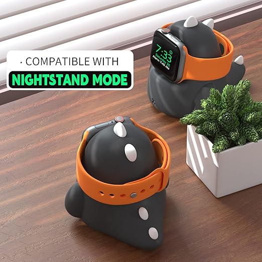 ELETIUO Charger Stand Compatible with Apple Watch Series Ultra2/Ultra/10/9/8/SE2/7/6/SE/5/4/3/2/1 (49/46/45/44/42/41/40/38mm),Dinosaur iWatch Charging Dock,Supports Nightstand Mode,Black