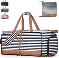 Lekesky Foldable Travel Duffle Bag for Women, Large Duffel Bag with Separate Shoes Compartments & Straps, Carry On Weekend Bag for Women, Hospital, Overnight (Blue Stripe, 150L)