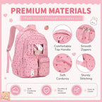 PIG PIG GIRL Corduroy Backpack 3PCS Kids Backpack for Girls School Bags for Middle School Students Book Bag for Elementary Primary Kawaii Ita Backpack with Lunch Box Pencil Case Set, Pink Strawberry