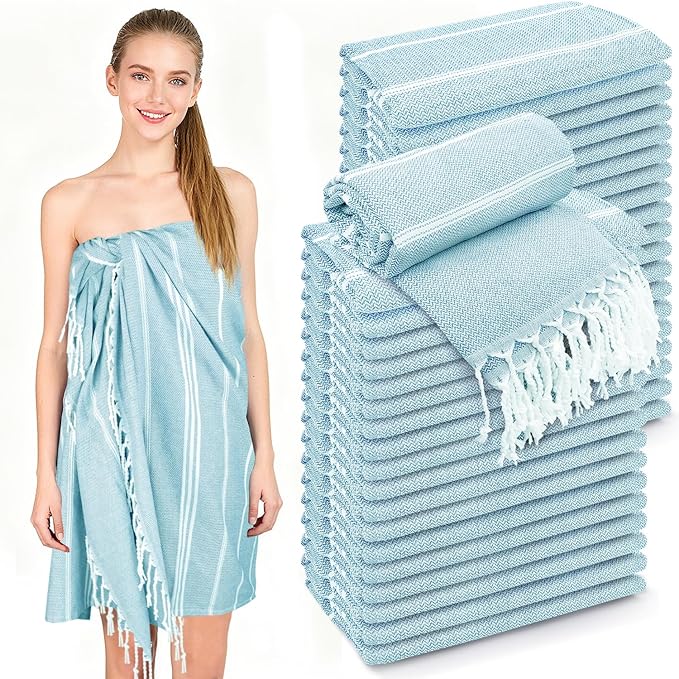 YSYJ Turkish Beach Towel 36 Pack Extra Large Beach Towels 36"x71" Soft Turkish Towel Bulk Sand Free Quick Dry Bath Towels Blanket for Adult Blue