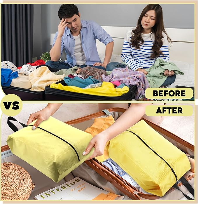 6 Pcs Travel Shoe Bags with Zipper Nylon Portable Waterproof Suitcase Shoe Organizer Packing for Golf(L,Yellow)