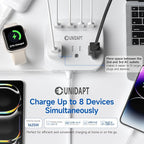 UK European Plug Adapter, Unidapt US to Europe Power Strip for EU/UK/US with Built in USB C Cord and 4 USB Ports, 3 AC Outlets, Wall Mountable, 5ft Extension Cord, for Travel Cruise Ship Home