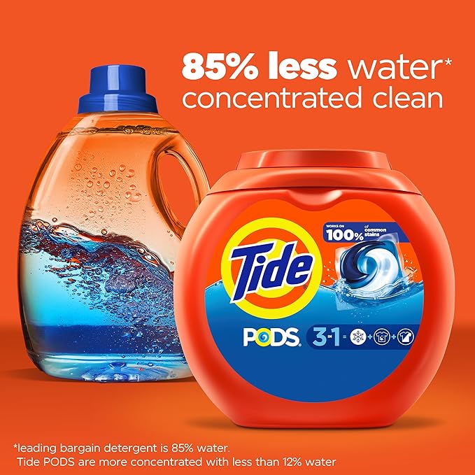 Tide PODS laundry detergent pacs, 3-in-1 Stain Remover, Odor Fighter, Color Protector, 42 Count, HE compatible, Original Scent