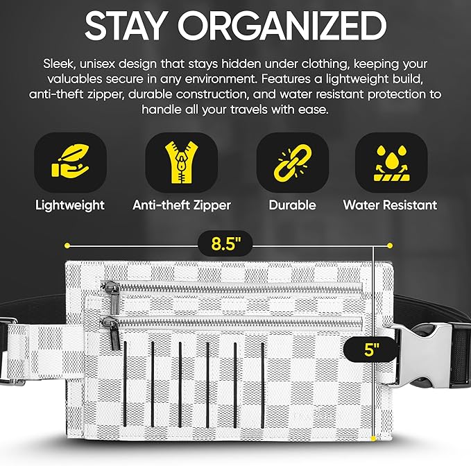 Luxury Travel Wallet – Hidden Money Belt, RFID-Blocking, Anti-Theft Passport Holder for Men & Women (White)