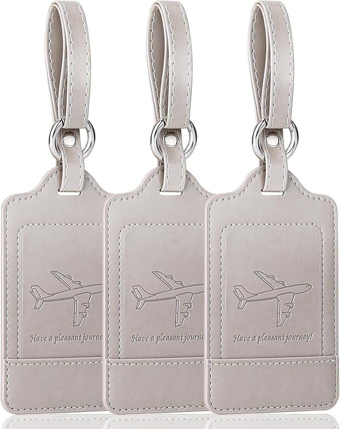 Teskyer Luggage Tags, 3 Pack Premium PU Leather Luggage Tags Privacy Protection Travel Bag Labels Suitcase Tags