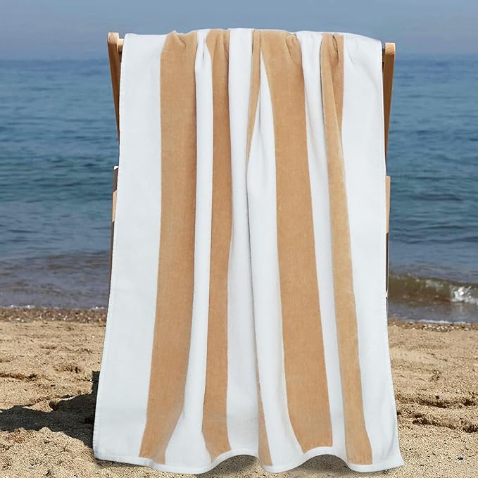 COTTON CRAFT Oversized Beach Towels - 2 Pack XXL 35x84 - The Big Kahuna 7 Foot Extra Large Beach Blanket Towel - Big & Tall - Huge 100% Cotton Velour Plush Soft Luxury Towel - Cabana Stripe Linen