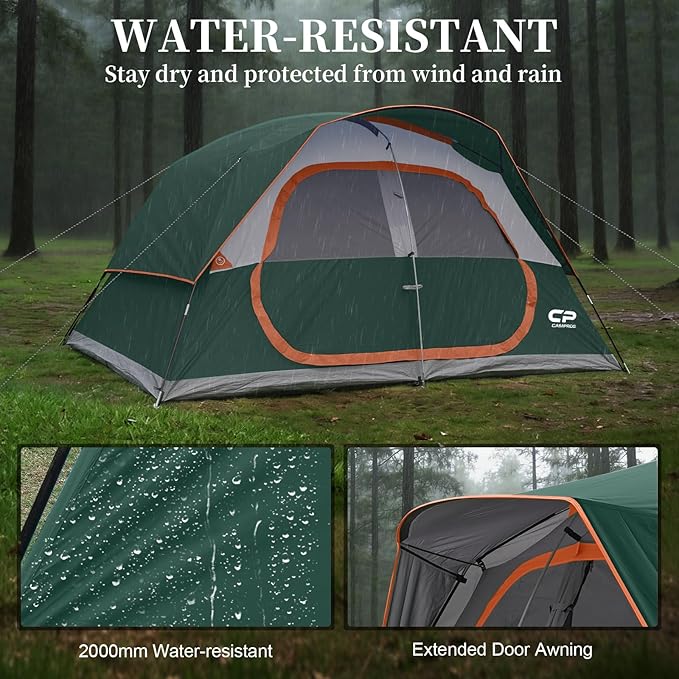 CAMPROS CP Upgraded 6/8 Person Camping Tents, Waterproof Windproof Family Tent with Larger Mesh Windows & Door, Double Layer, Easy Set Up, All-Season Dome Tent with Top Rainfly & Carry Bag