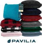PAVILIA Travel Blanket Pillow, Soft Airplane Blanket 2-in-1 Combo Set, Plane Blanket Compact Packable, Flight Essentials Car Pillow, Travelers Gifts Accessories, Luggage Backpack Strap, 60x43 Gray