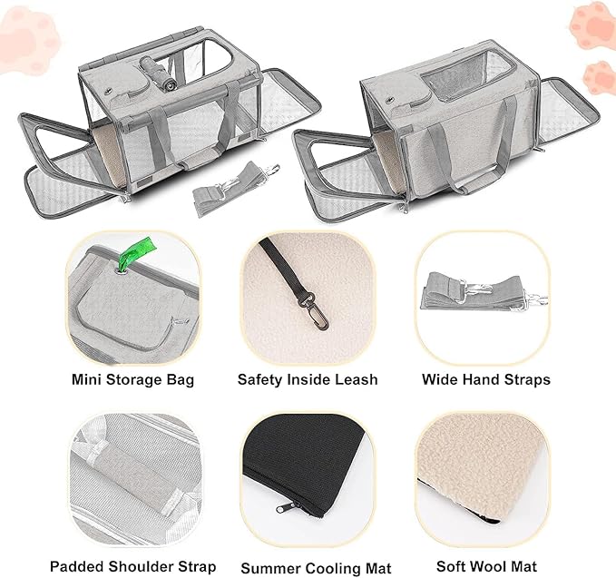 GAPZER Pet Carrier for Large Cat Soft-Sided Animal Traveling Bag for Medium Cat up to 20lbs / Washable Small Dog Puppy 10 lbs Crate Case with Privacy Curtains for Home Outdoor Travel Beige White