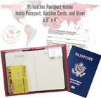 Chrome Passport Cover Vaccine Card Holder Combo, Passport Holder with Vaccine Card Slot (Red)