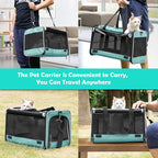 GAPZER Small Dog Carrier for Puppy Yorkshire Softshell Car Transport Chihuahua Carry Cage 18-inch Collapsible Doggie Vet Visit Crate Easy Load Roomy Pet Carrier Bag Kennel Dog Essentials Teal