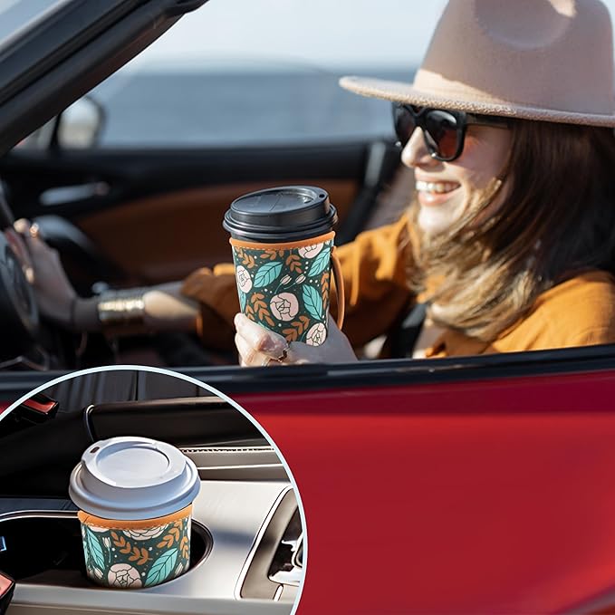 KJQJLY 3 Pack Reusable Iced Coffee Sleeves for Iced Coffee Cups or Drinks Reusable Neoprene Insulated Sleeves for Hot and Cold Drinks from Starbucks, Dunkin, And More (Roses)