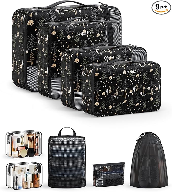 9 Set Packing Cubes for Travel, Gifts for Women Mom,Anti-Tearing Suitcase Organizer,OlarHike Vacation Essentials & Accessories for Cruise Ship