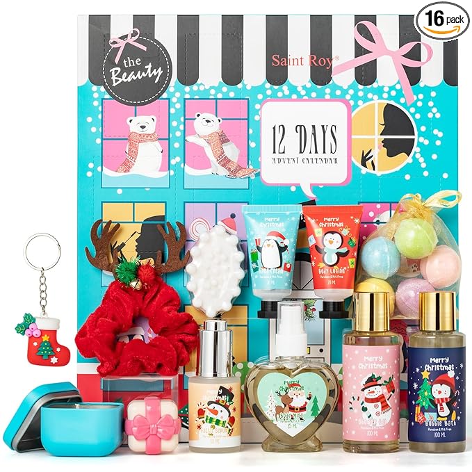 16 Pcs Advent Calendar 2025 Christmas Gifts for Women Mom - Luxury 2025 Gift Box for Christmas, Bath and Body Gift for Sister, Gift Baskets Set for New Year Gift, Christmas Bath and Body Gift Set