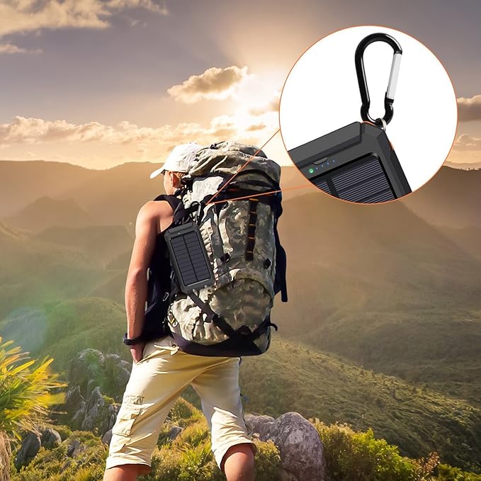 Solar Charger Power Bank 20000mAh Portable Charger with 4 Built-in Cables and USB-C in/Output, Dual Emergency Flashlights, Waterproof Outdoor Battery Pack for Camping, Hiking, Travel, and Storm Prep