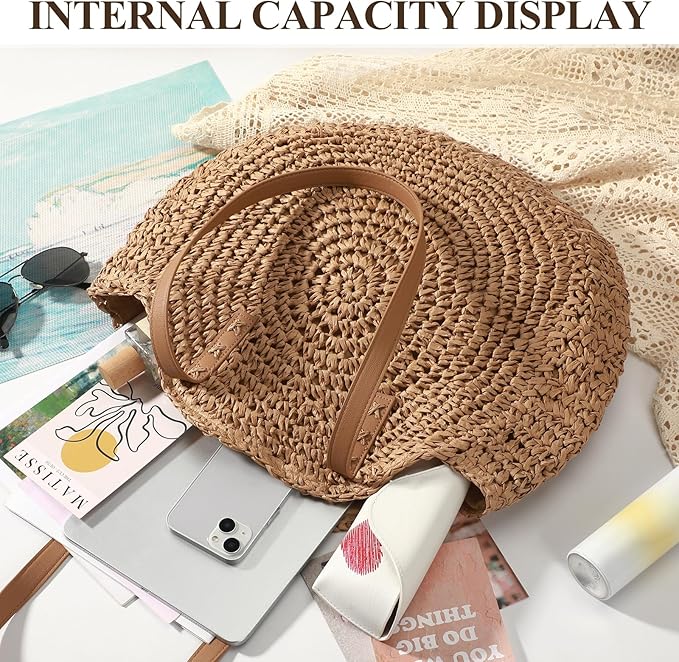 Trifabricy Beach Bags for Women, Large Beach Bag, Woven Straw Tote Bags Waterproof, Weaving Swim Shopping Travel Bag