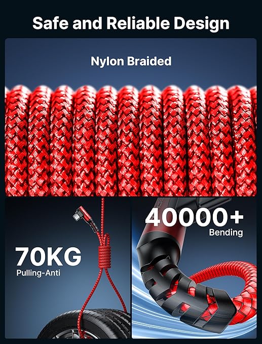 JSAUX 3-in-1 USB-C Cable 2-Pack 10FT, 100W Right Angle Fast Charging Cord with USB-A Adapter for iPhone 16/15, Galaxy S25/S24, iPad, MacBook, Steam Deck - Red