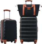 Black Brown Luggage Sets, 2 Piece Carry on Luggage Set with Travel Bag, 2 Piece Expandable Spinner Hardshell Suitcase with TSA Lock, Back to School Suitcase, Women Men (20/24 Inch)