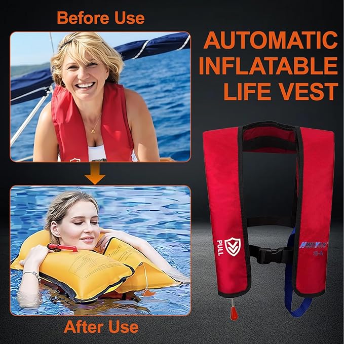 Manual Inflatable Life Jacket| Inflatable PFD Vest Adult| Life Vest for Adults| Outdoor Water Sports| Supports up to 330 lbs|33g of Carbon Dioxide Cylinder
