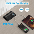Table Power Outlet Hub PD20W USB-C Fast Charging Station, Recessed Outlet with 2AC Outlets and USB Ports for Conference Room Kitchen Countertop, Black