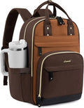 LOVEVOOK Laptop Backpack Women with Tumbler Holder,17.3 inch Work Travel Backpack Computer Laptop Bag,Cute College Nurse Teacher Backpack Purse,Gifts for Women & Men,Brown-Yellowish-brown-Coffee brown
