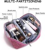 BOYATU Travel Makeup Bags Cosmetic Organizer Bag: 3 Pcs Set Large Capacity Floral Make up Bag with Compartments - Waterproof Leather Toiletry Bags with Handle for Women (20-Red)