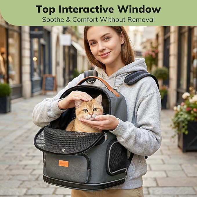 Morpilot Expandable Cat Carrier Backpack for Small Dogs & Cats Up to 20lbs, Breathable Mesh Pet Travel Backpack with Safety Leash, Foldable Airline Approved Carrier for Hiking Camping Outdoor, Grey