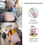 DEZ FURNISHINGS 4-in-1 Travel Compact Blanket Pillow Super Soft Velvet with Luggage Sleeve and Backpack Clip, Dusty Pink, 60" W x 45" H