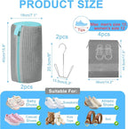 vorona Shoe Washing Machine Bag, 2PCS Reusable Shoe Bag for Washing Machine, 360° Deep Clean, Includes 4 Shoe Storage Dust Bags & 2 Drying Racks, XXL Laundry Shoe Bag for Sneakers Tennis Shoes, Grey
