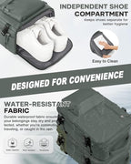 Large Travel Backpack for Women Men Airplanes Carry On Laptop Waterproof Hiking Backpack Person Item Flight Approved Outdoor Sports Rucksack Casual DaypackMochila De Viaje Gym traveling bag Green