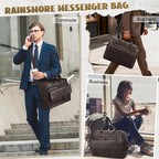 RAINSMORE Mens Laptop Bag PU Leather Messenger Bag 15.6 Inch Briefcase Vintage Computer Satchel Bag for Work Business