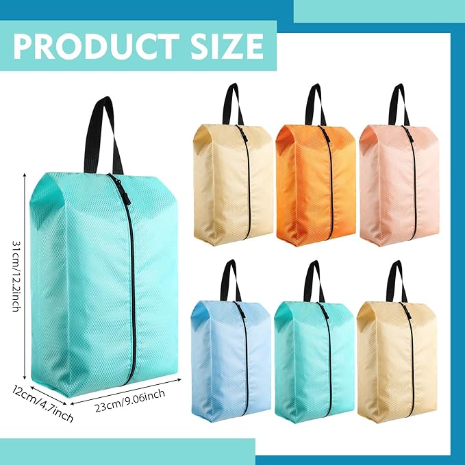 6 Pcs Travel Shoe Bags with Zipper Nylon Portable Waterproof Suitcase Shoe Organizer Packing for Golf(M,Pastel)